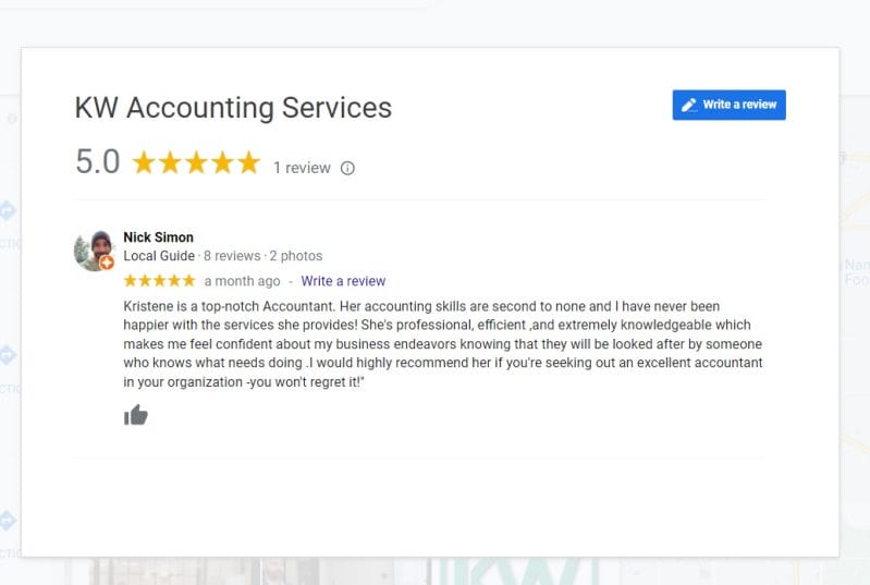 KW Accounting Services Google Review