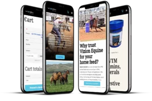 Mockup of Phones with screenshots of 44 Creative's Horse Website Design samples