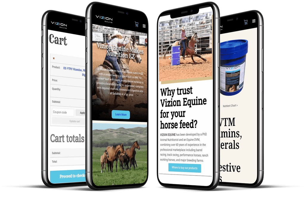Mockup of Phones with screenshots of 44 Creative's Horse Website Design samples