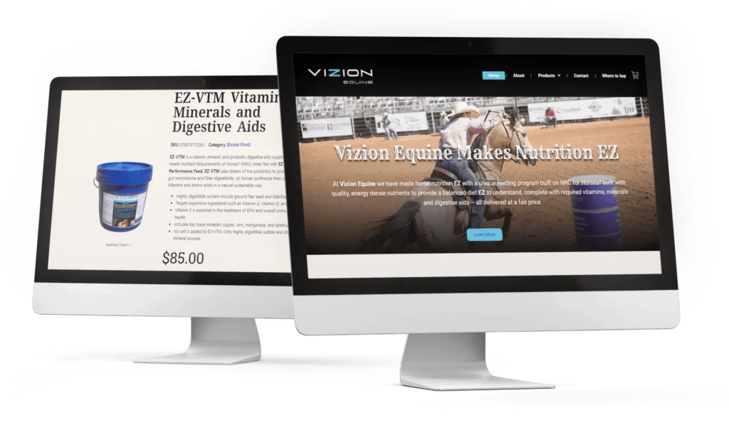 Mac screen mockups of Vizion Equine website, featuring 44 Creative's Horse Website Design